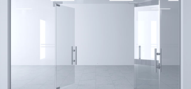 Glass partition and doors in hall