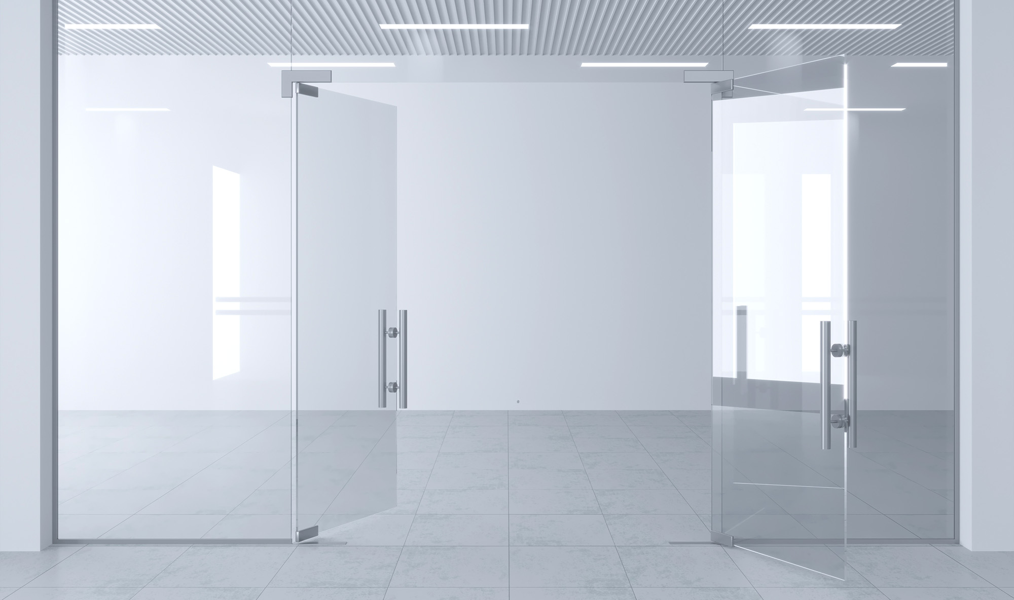 Glass partition and doors in hall