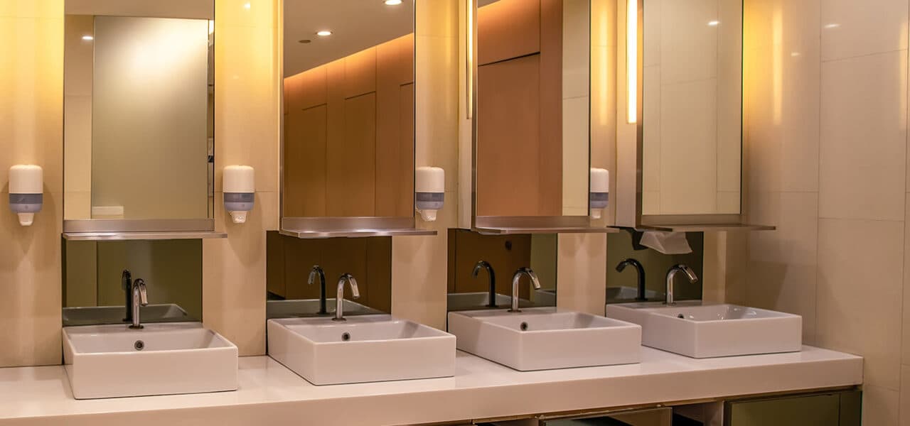 Interior view of modern bathroom in hotel mall